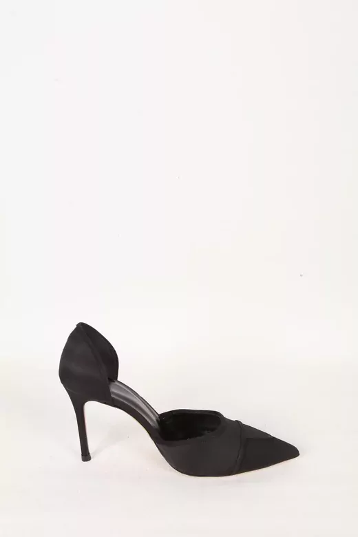 Kadın Siyah Saten Hakiki Deri Topuklu Ayakkabı