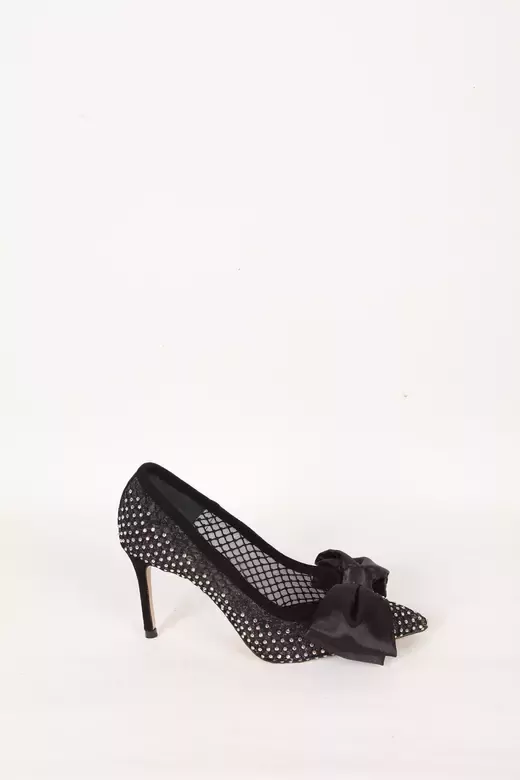 Kadın Siyah Fiyonk Ve Taş Detaylı Hakiki Deri Ayakkabı