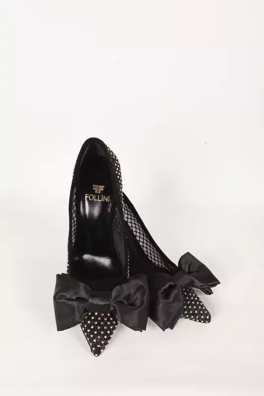 Kadın Siyah Fiyonk Ve Taş Detaylı Hakiki Deri Ayakkabı