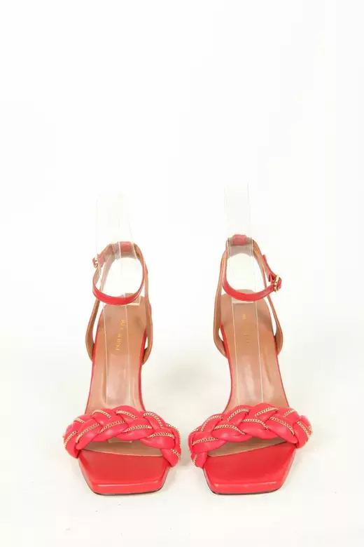 Kadın Topuklu Detay Örgülü Sandalet