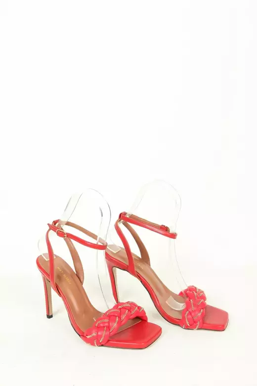 Kadın Topuklu Detay Örgülü Sandalet