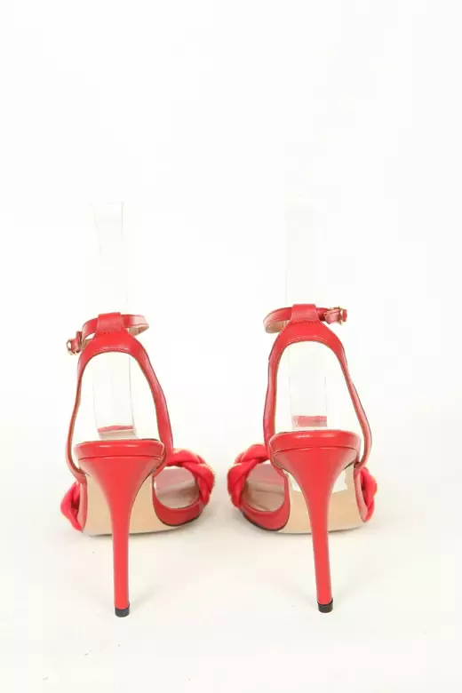 Kadın Topuklu Detay Örgülü Sandalet