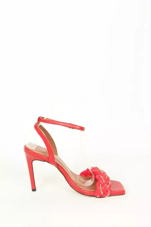 Kadın Topuklu Detay Örgülü Sandalet