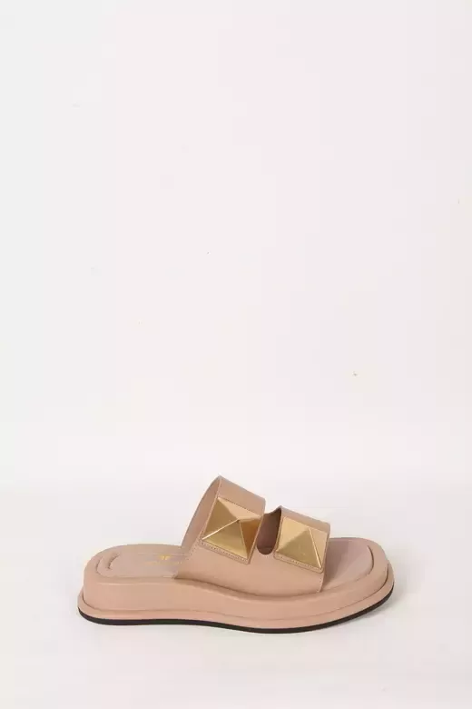 Kadın Vizon Hakiki Deri Aksesuar Detaylı Terlik