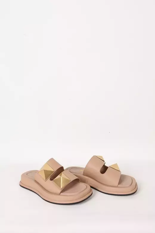 Kadın Vizon Hakiki Deri Aksesuar Detaylı Terlik