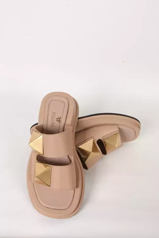 Kadın Vizon Hakiki Deri Aksesuar Detaylı Terlik