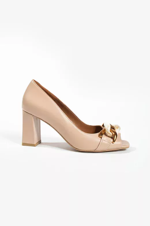 Kadın Vizon Hakiki Deri Aksesuar Detaylı Topuklu Ayakkabı