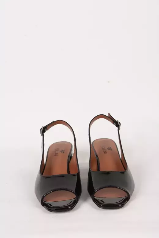 Kadın Siyah Rugan Hakiki Deri Topuk Detaylı Abiye Ayakkabı