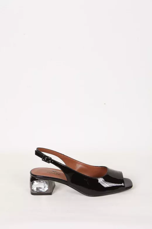 Kadın Siyah Rugan Hakiki Deri Topuk Detaylı Abiye Ayakkabı