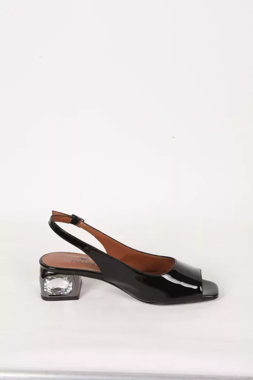 Kadın Siyah Rugan Hakiki Deri Topuk Detaylı Abiye Ayakkabı