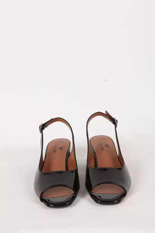 Kadın Siyah Rugan Hakiki Deri Topuk Detaylı Abiye Ayakkabı