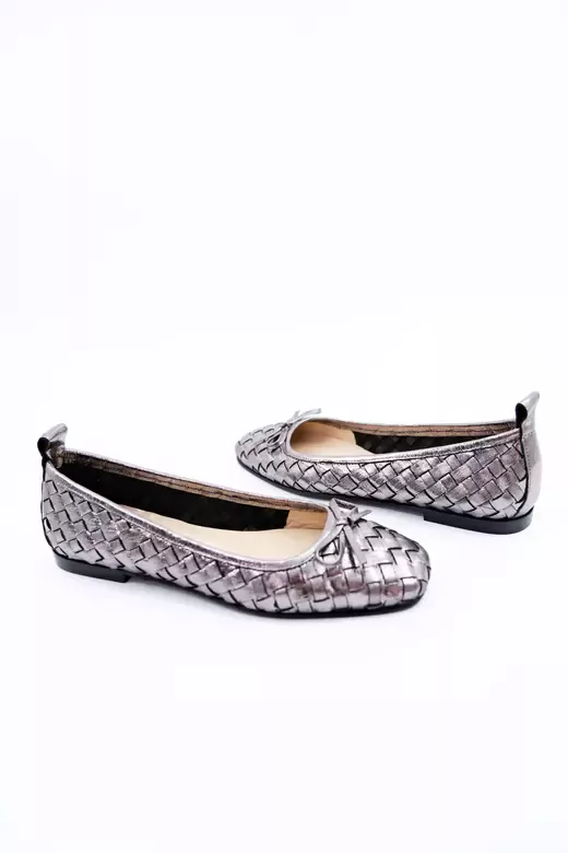 Kadın Hakiki Deri Örgülü Babet Antrasit