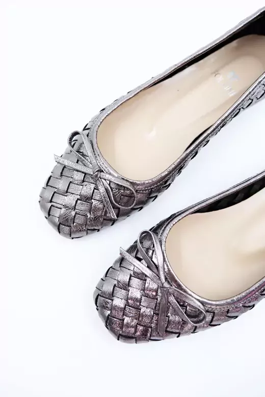 Kadın Hakiki Deri Örgülü Babet Antrasit