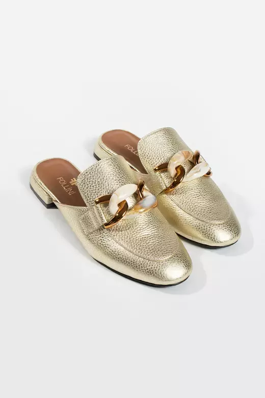 Kadın Altın Deri Aksesuar Detaylı Terlik