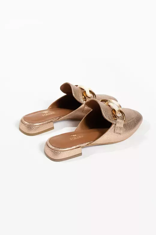 Kadın Altın Deri Aksesuar Detaylı Terlik