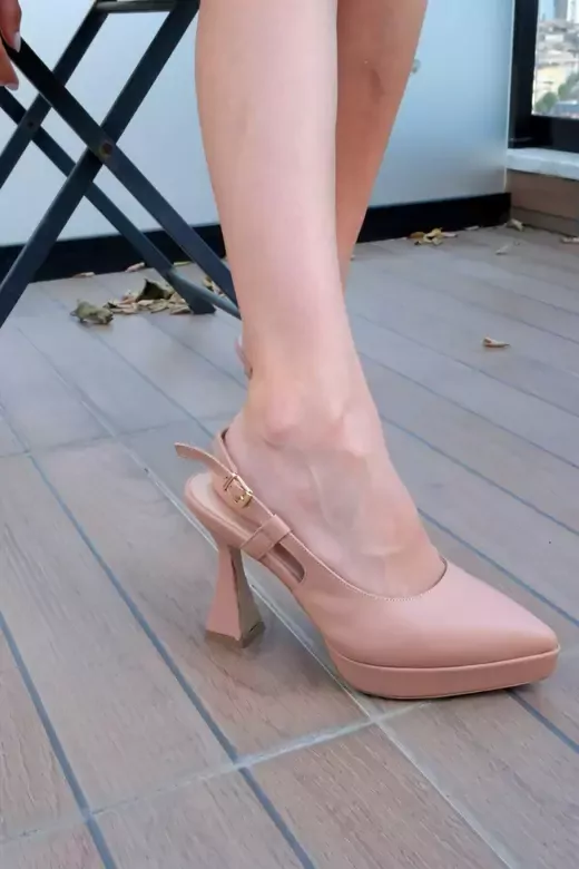 Kadın Deri Ayakkabı Topuklu Koyu Pudra