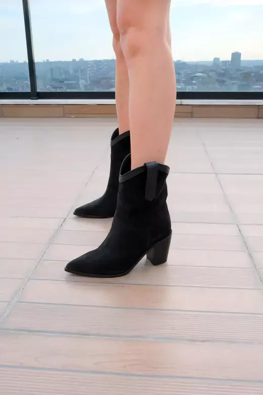 Kadın Siyah Süet Hakiki Deri Dallas Bot