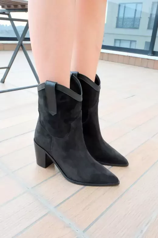 Kadın Siyah Süet Hakiki Deri Dallas Bot