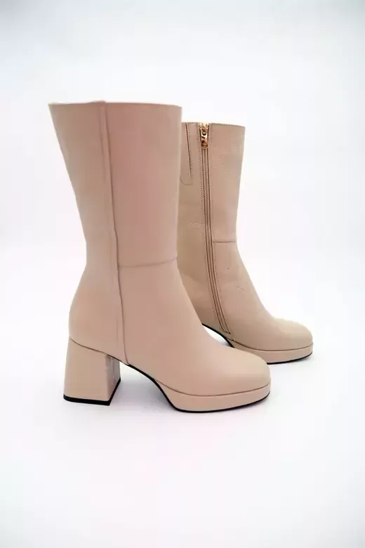 Kadın Krem Hakiki Deri Bot