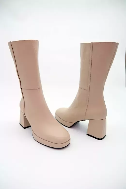 Kadın Krem Hakiki Deri Bot