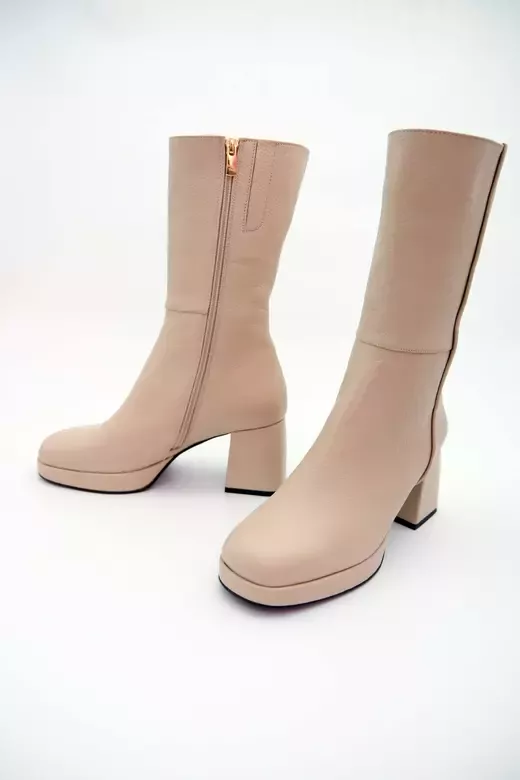 Kadın Krem Hakiki Deri Bot