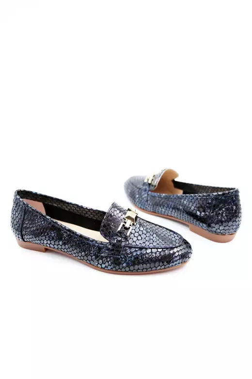 Kadın Hakiki Deri Babet Lacivert Rugan