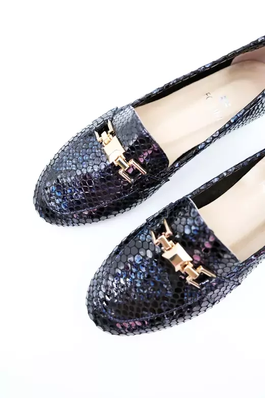 Kadın Hakiki Deri Babet Lacivert Rugan