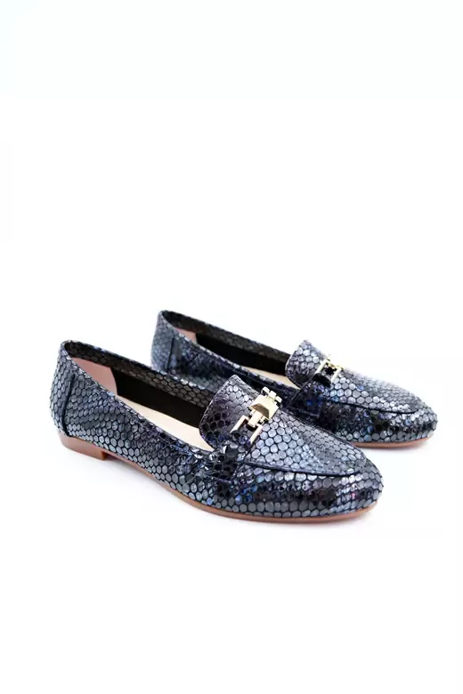 Kadın Hakiki Deri Babet Lacivert Rugan