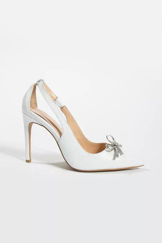 Kadın Deri Ayakkabı Aksesuar Detaylı Topuklu Beyaz