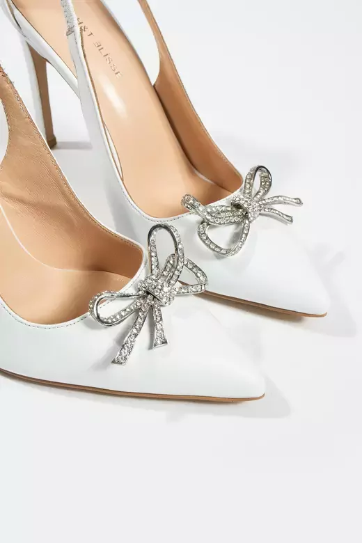 Kadın Deri Ayakkabı Aksesuar Detaylı Topuklu Beyaz