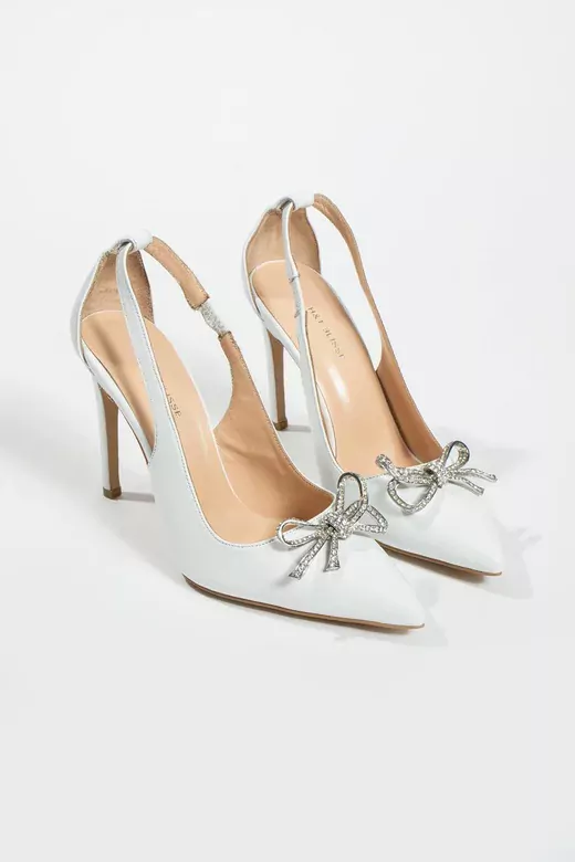 Kadın Deri Ayakkabı Aksesuar Detaylı Topuklu Beyaz