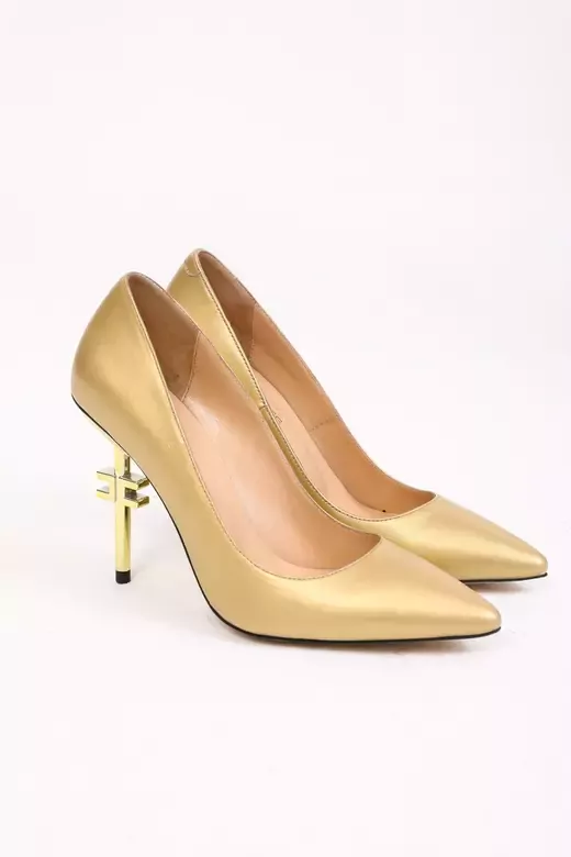 Kadın Deri Stiletto Gold