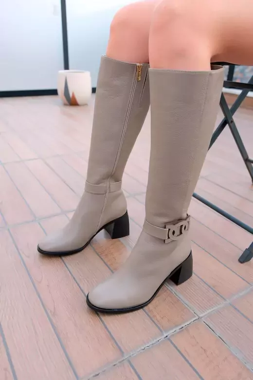 Kadın Vizon Topuklu Deri Çizme