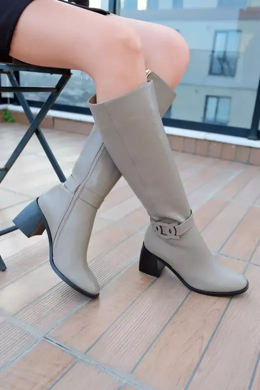 Kadın Vizon Topuklu Deri Çizme