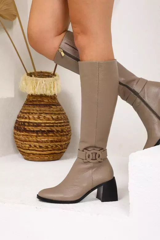 Kadın Vizon Topuklu Deri Çizme