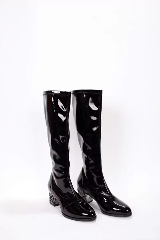 Kadın Siyah Rugan Streç Çizme