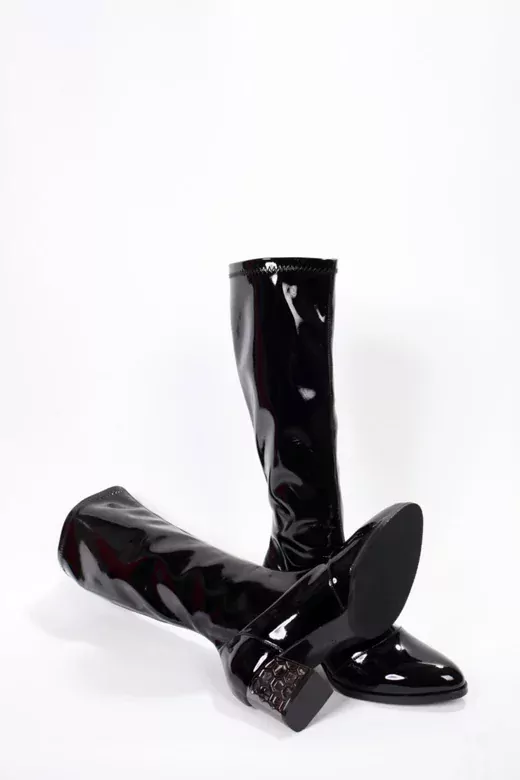 Kadın Siyah Rugan Streç Çizme