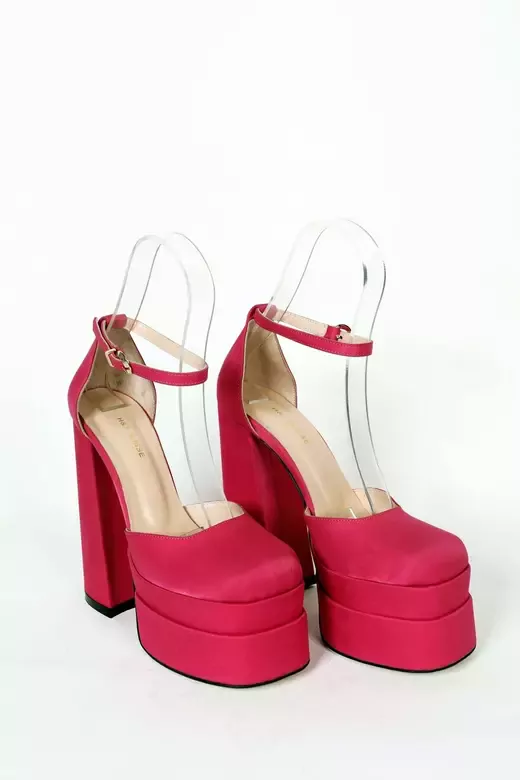 Kadın Fuşya Saten Platform Topuklu Abiye Ayakkabı