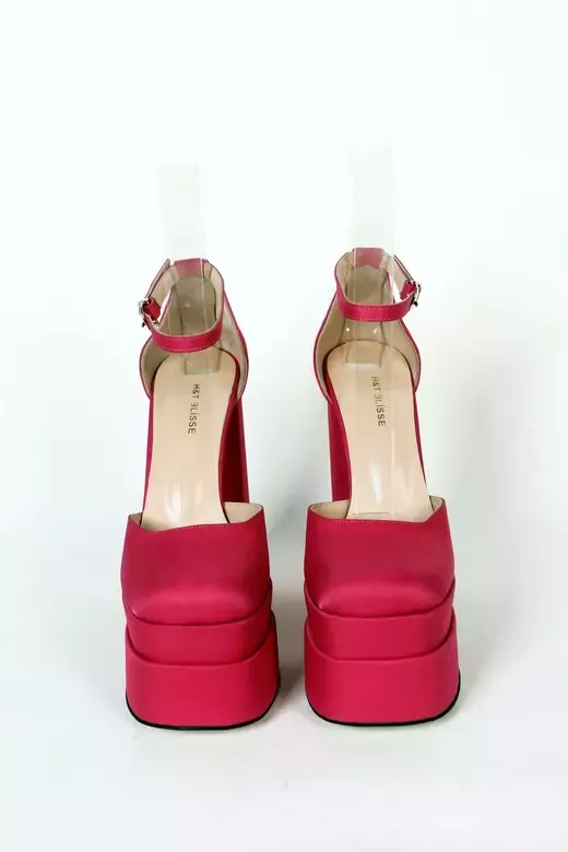 Kadın Fuşya Saten Platform Topuklu Abiye Ayakkabı