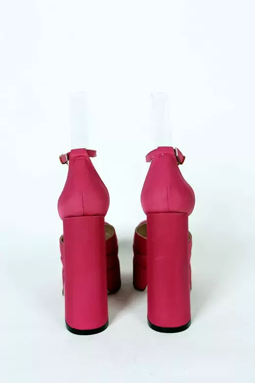 Kadın Fuşya Saten Platform Topuklu Abiye Ayakkabı