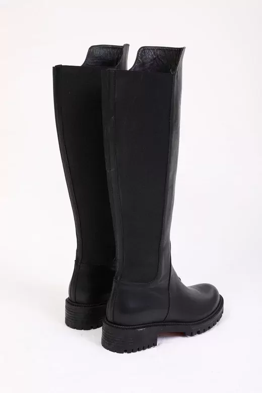 Kadın Siyah Topuklu Deri Çizme