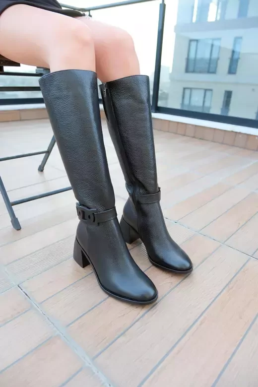 Kadın Vizon Topuklu Deri Çizme