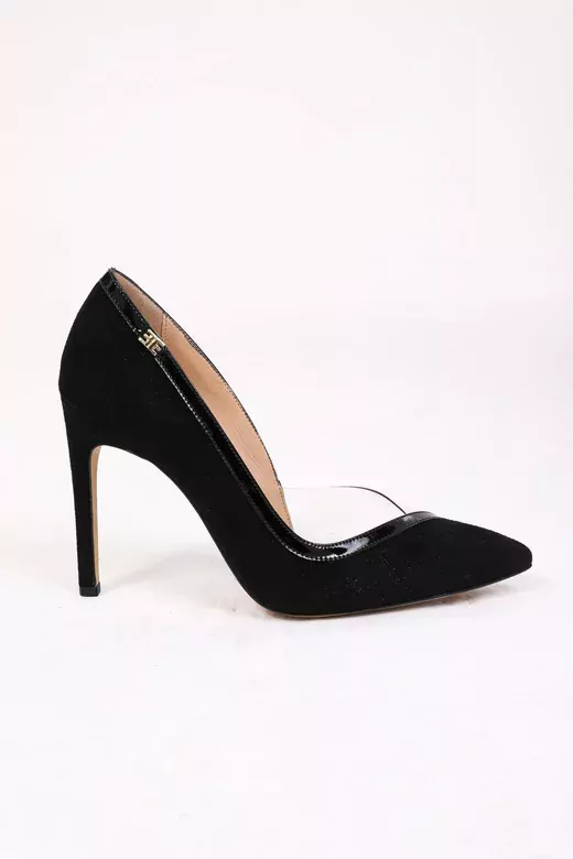 Kadın Siyah Süet Stiletto Şeffaf Detaylı