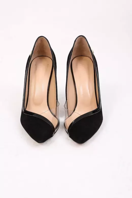 Kadın Siyah Süet Stiletto Şeffaf Detaylı