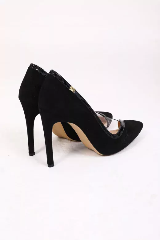Kadın Siyah Süet Stiletto Şeffaf Detaylı