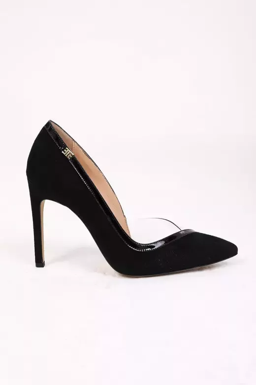 Kadın Siyah Süet Stiletto Şeffaf Detaylı
