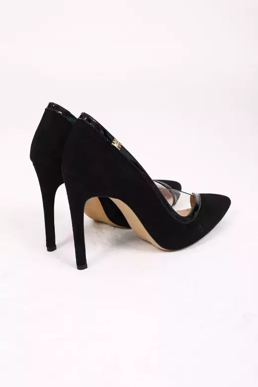 Kadın Siyah Süet Stiletto Şeffaf Detaylı