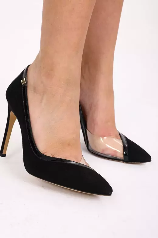 Kadın Siyah Süet Stiletto Şeffaf Detaylı