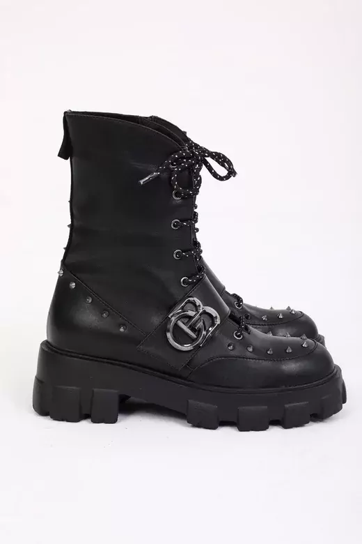 Kadın Siyah Deri Zımba Detaylı Bot