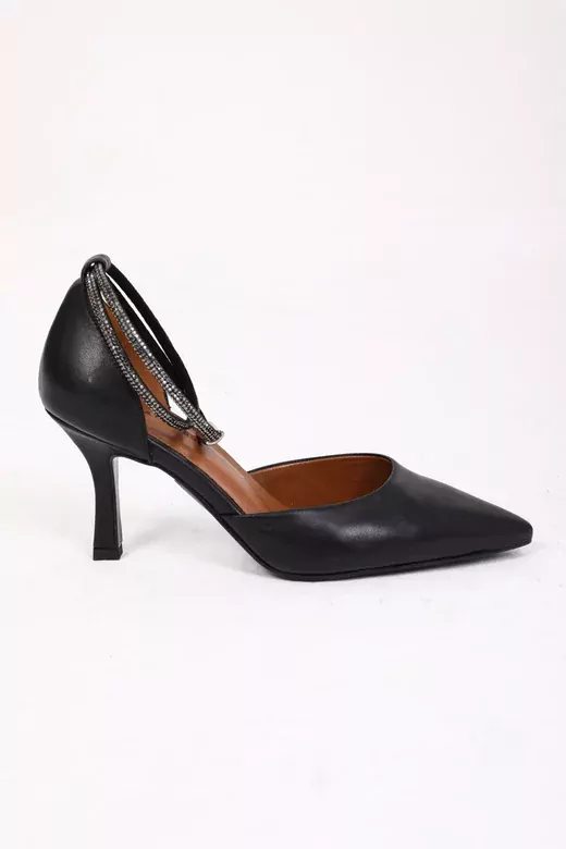 Kadın Siyah Deri Bilek Aksesuarlı Abiye Ayakkabı